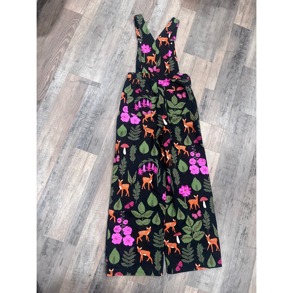 Princess Highway Woodland Deer Mushroom Wide Leg Overalls Black Pink Womens 6 - Picture 6 of 8